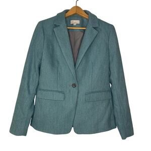 Loft Teal Aqua Blue One Button Wool Blend Blazer Jacket Size 0 Career Office